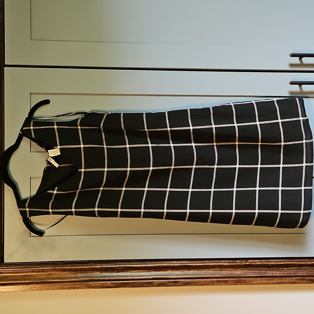 Japna Black and White Checkered Midi Dress